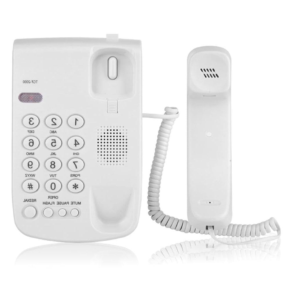 TCF-2000 Corded Landline Phone with Redial, Hold, Adjustable Ring Tone - Basic Home & Office Desktop Telephone, Wall Mountable, White - Perfect for Home, Hotel, and Business Use