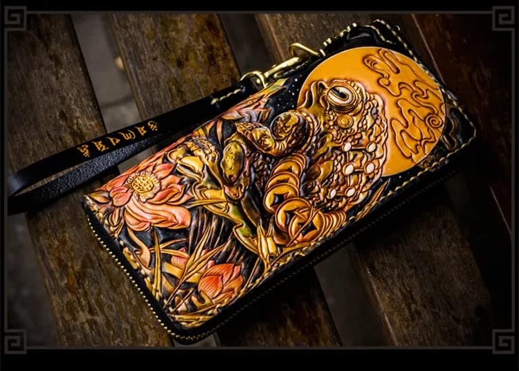 Handcrafted 3D Genuine Leather Men's Wallet - Customizable Biker & Travel Wallet with Celtic Toad Raven Design - Perfect for Motorcycle Riders, Business Professionals & Gift Giving