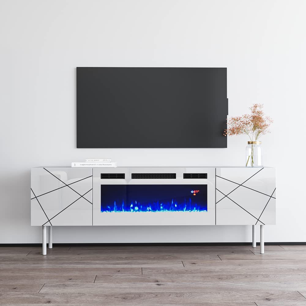 Modern WH-EF TV Stand with Electric Fireplace & Storage Cabinets - 70