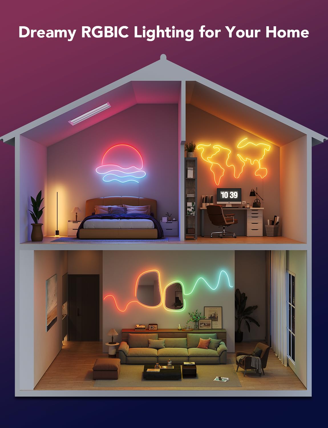 Govee RGBIC Smart LED Neon Rope Lights 16.4ft - Matter & Alexa & Google Assistant Compatible, DIY Custom Neon Strip Lighting for Bedroom, Wall Decor, Gaming Setup & Party Atmosphere - Soft Flexible White Light Strips