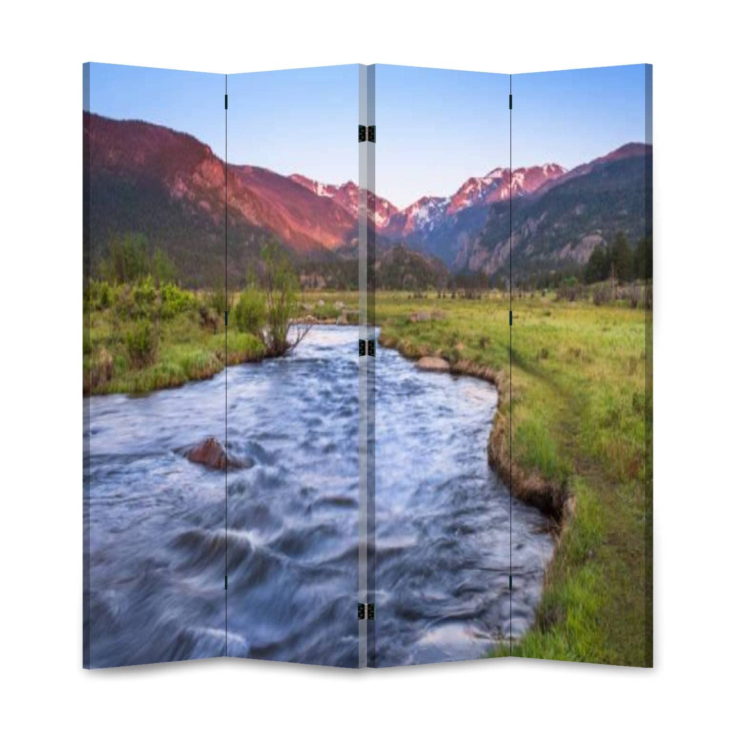 Wooden Screen Room Divider - Rocky Mountain National Park Scenery Folding Privacy Panel | Double-Sided Canvas Partition Wall | 4-Panel Foldable Indoor Decor for Living Room, Bedroom & Office Spaces