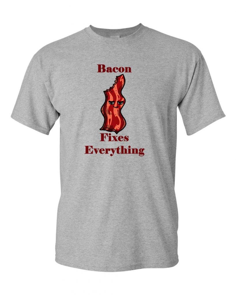 Bacon Fixes Everything Funny Adult T-Shirt - Comfortable Cotton Tee for Casual Wear, Gifts & Bacon Lovers