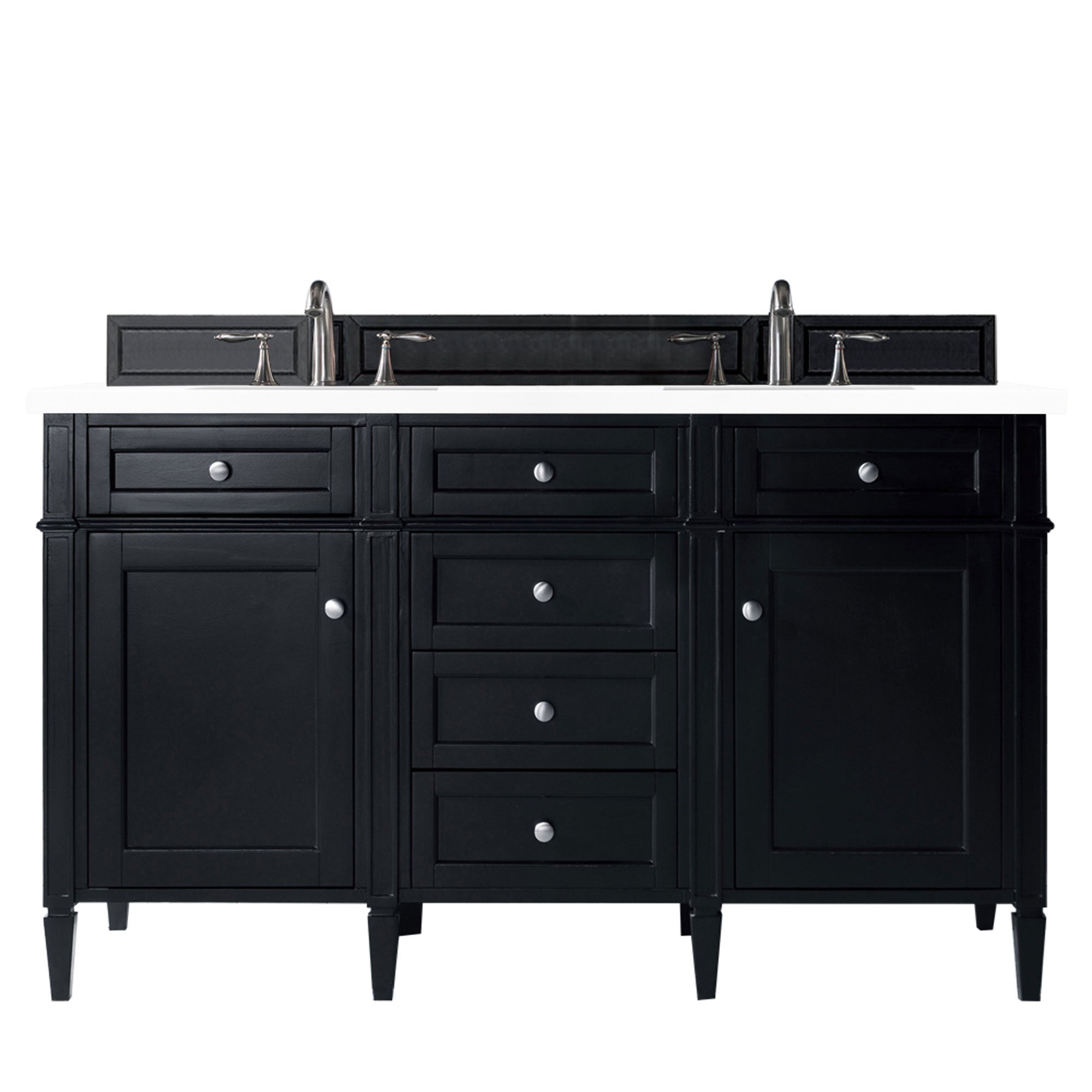 Brittany 60 Inch Black Onyx Double Vanity with 3CM Classic White Quartz Countertop - Perfect for Master Bathroom & Luxury Home Renovation