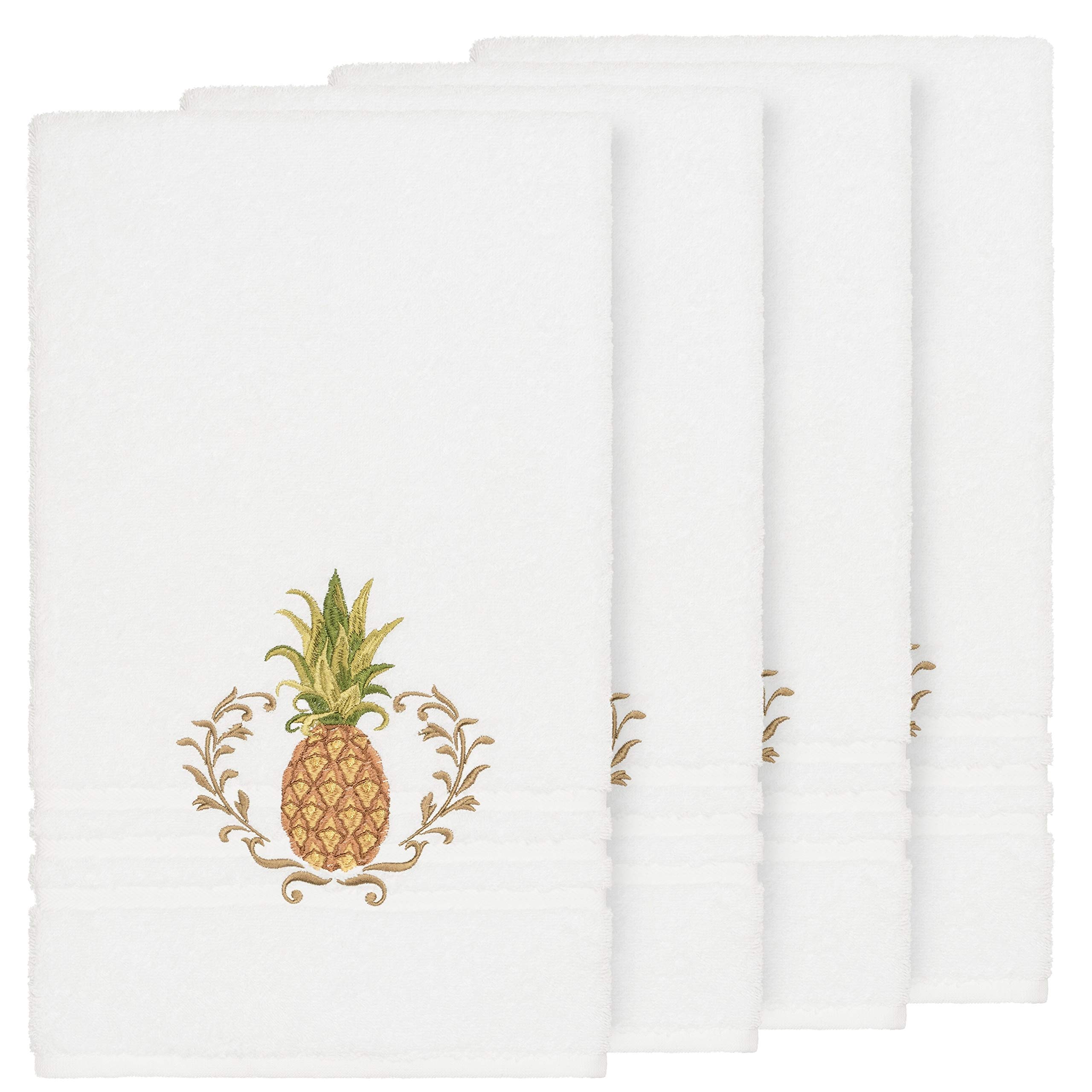 Premium 4-Piece Turkish Cotton Bath Towel Set - Soft Pineapple Embroidery White Terry Cloth Towels for Spa, Bathroom & Luxury Home Decor