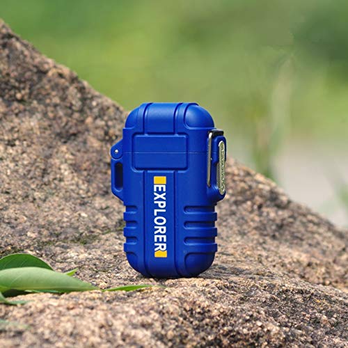 Double Arc Waterproof Lighter - USB Rechargeable Plasma Lighter for Outdoor Survival, Camping, Hiking & Emergency Use - Windproof Flameless Electronic Cigarette Lighter Gift Box (Blue)