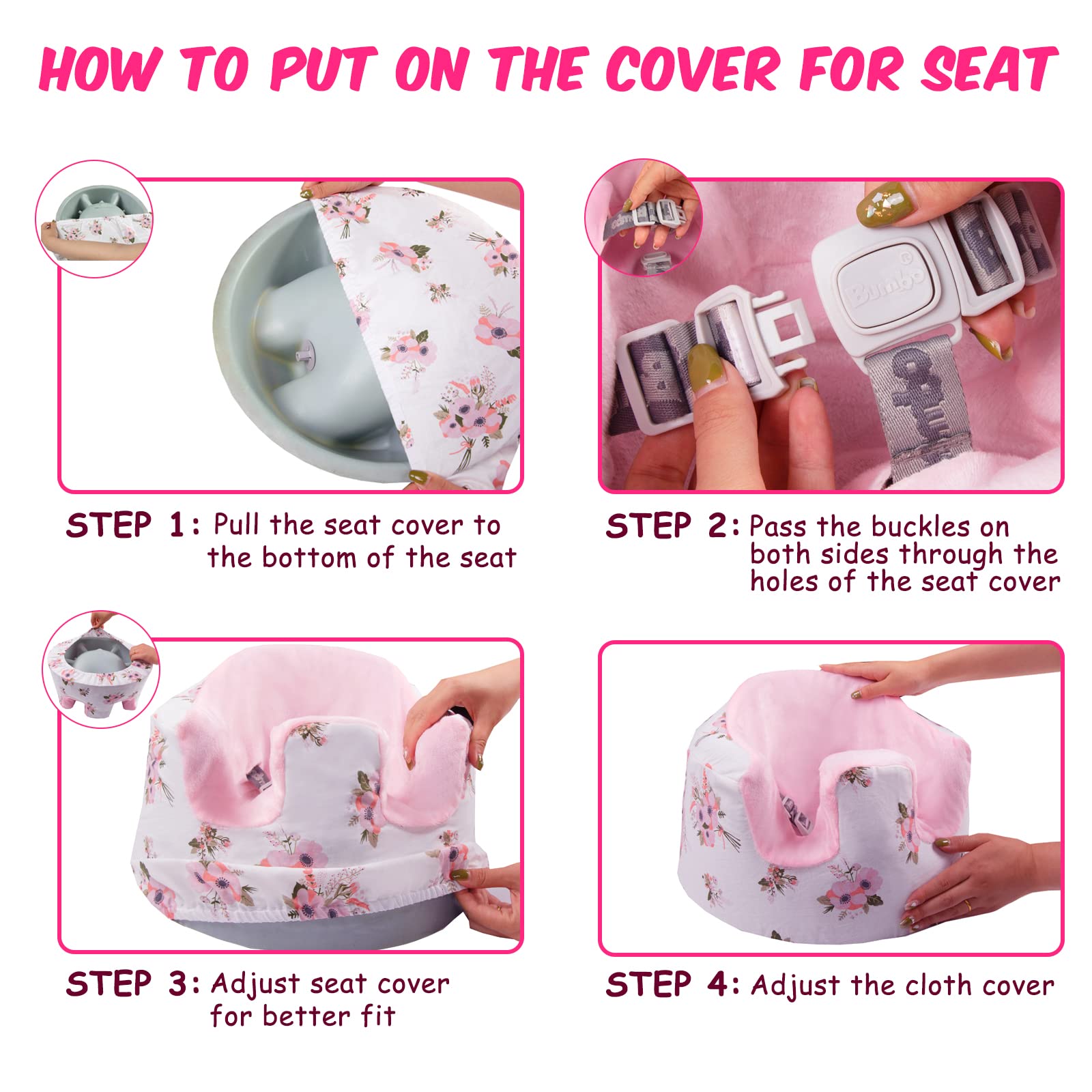 Breathable Baby Seat Cover for Bumbo Seat - Cooling Summer Seat Protector for Boys & Girls (White Flower Design) - Perfect for Indoor & Outdoor Use, Playtime, and Travel