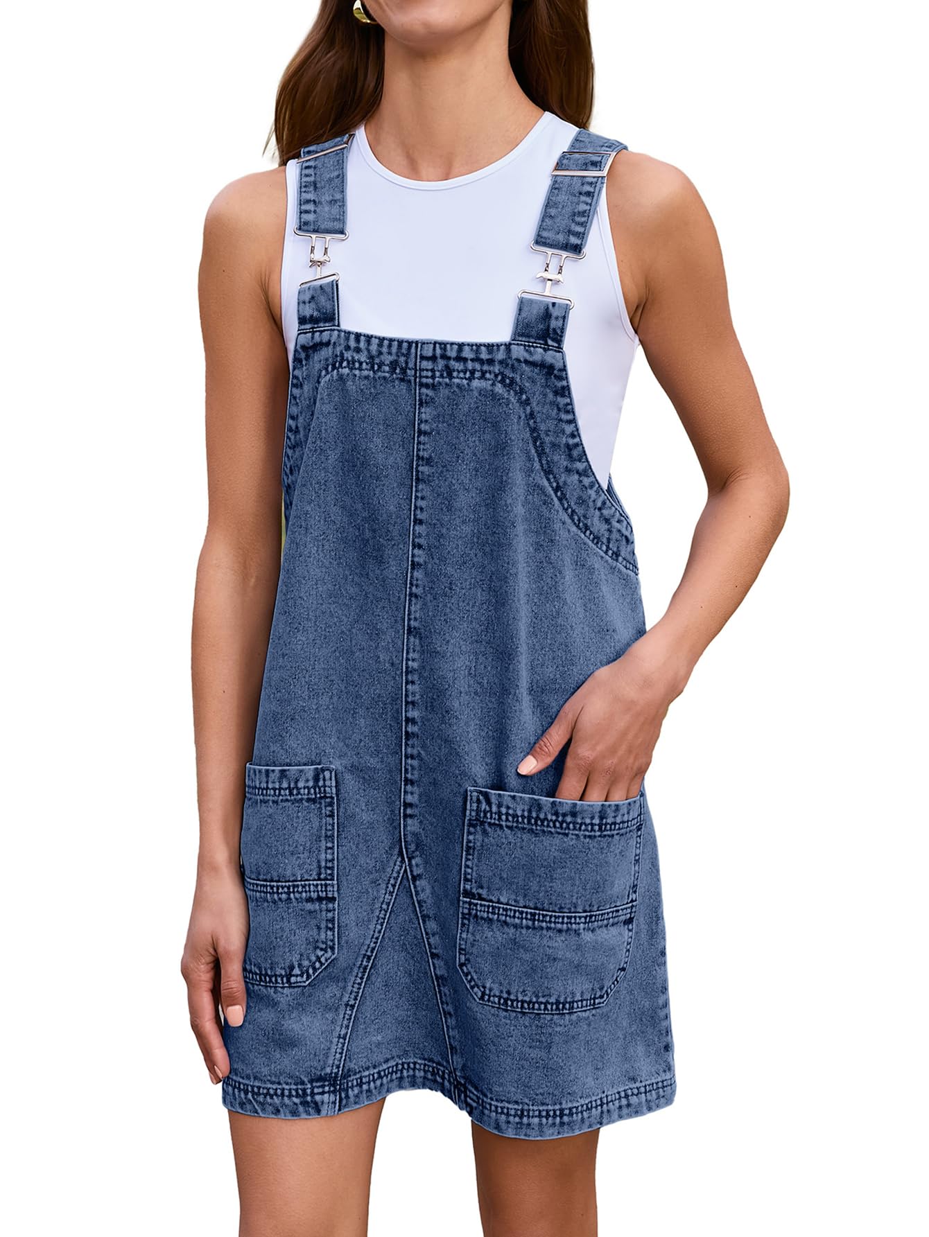 BerryGo Women's Denim Overalls - Sleeveless Romper Jumpsuit with Pockets | 2025 Fashion Pinafore Dress Shorts | Casual Summer Outfit, Beach Wear & Street Style