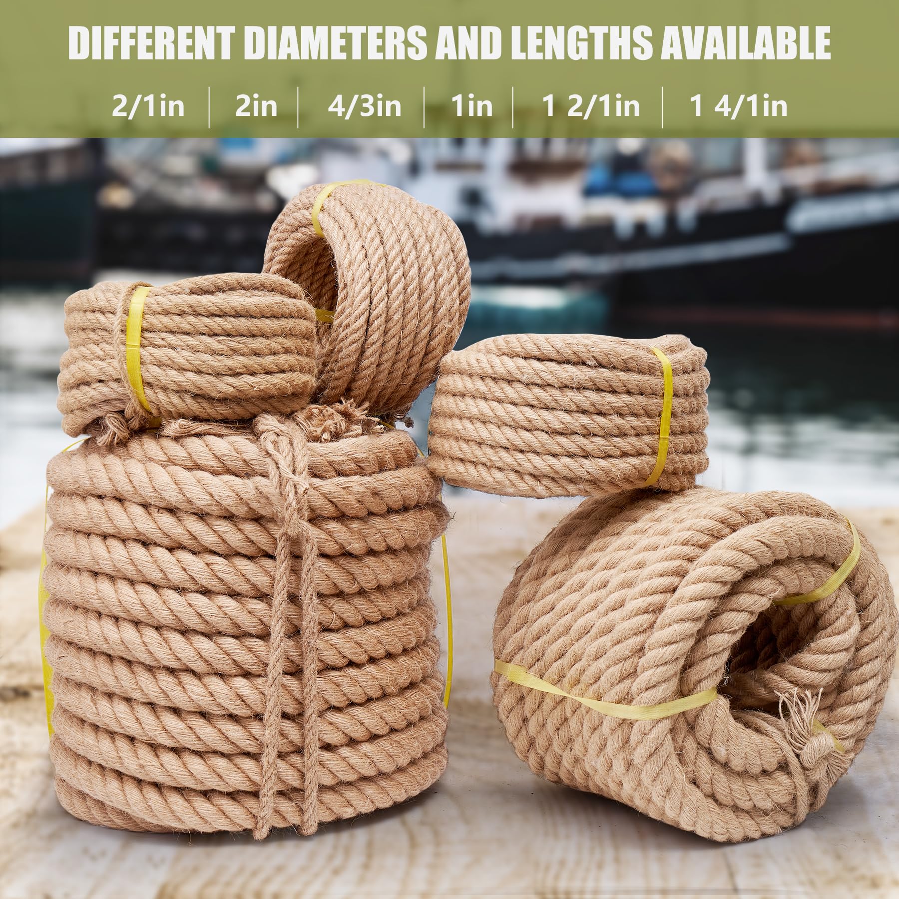 1-1/2 Inch x 100 Feet Natural Jute Rope - Heavy Duty Twisted Hemp Rope for Crafts, DIY Projects, Gardening, Hammocks, Nautical Decor & Outdoor Activities - Perfect for Home Decor, Bundling, Railings and Tug of War Games
