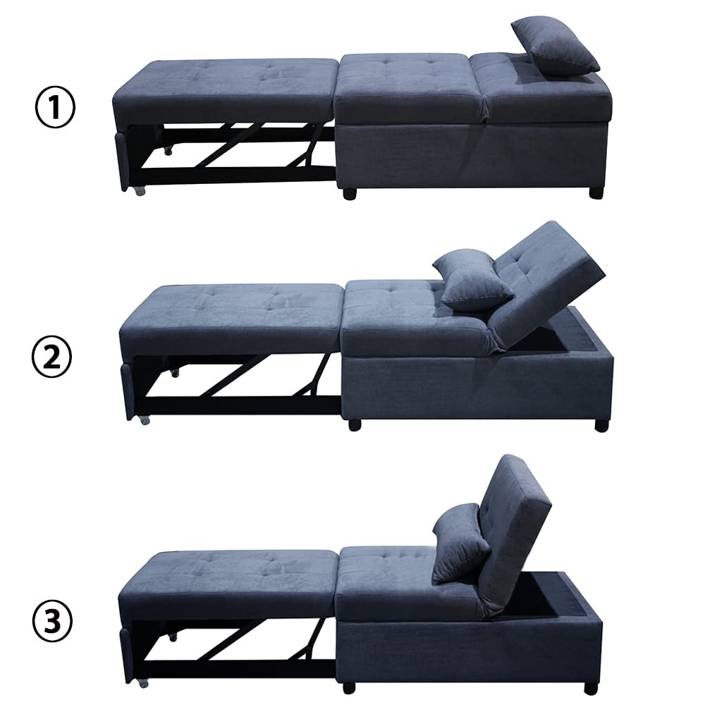 Antetek 4-in-1 Convertible Chair Bed - Multi-Functional Folding Ottoman Sofa Bed with Adjustable Backrest, Space Saving Sleeper Chair for Small Apartments, Guest Room & Dorm (Dark Grey) | Perfect for Overnight Guests, Studio Living & Compact Spaces