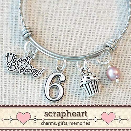 6th Birthday Charm Bracelet for Girls - Personalized 6 Year Old Daughter Gift Idea - Sixth Birthday Jewelry Present - Perfect for Birthday Parties & Special Occasions
