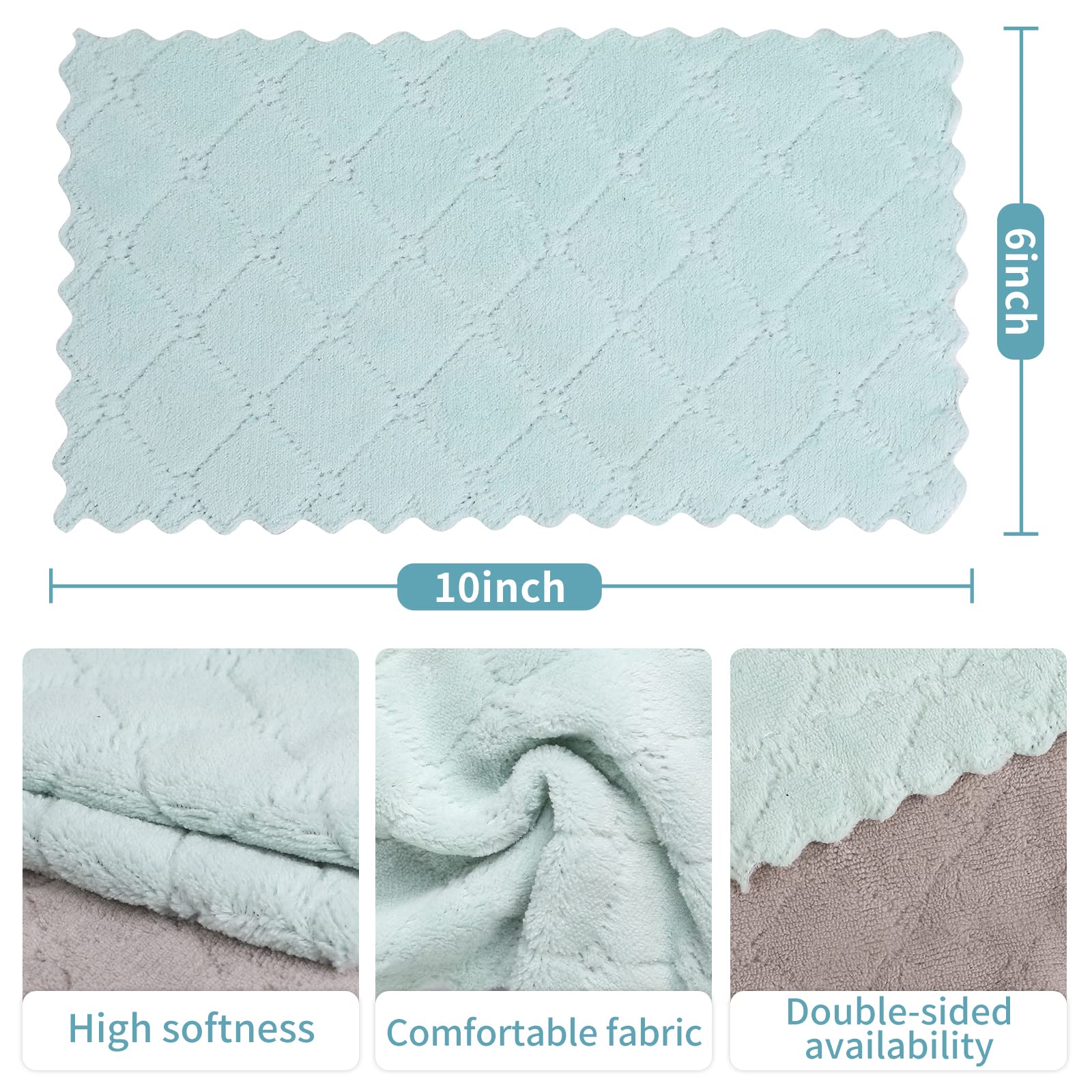 20Pcs Super Absorbent Coral Fleece Dish Towels & Kitchen Cloths - Premium Nonstick Oil Washable Fast Drying Dish Rags for Cleaning Dishes, Glassware, Tables & Pet Paws (Green & Gray) - Perfect for Daily Kitchen Cleaning, Dish Drying & Household Chores
