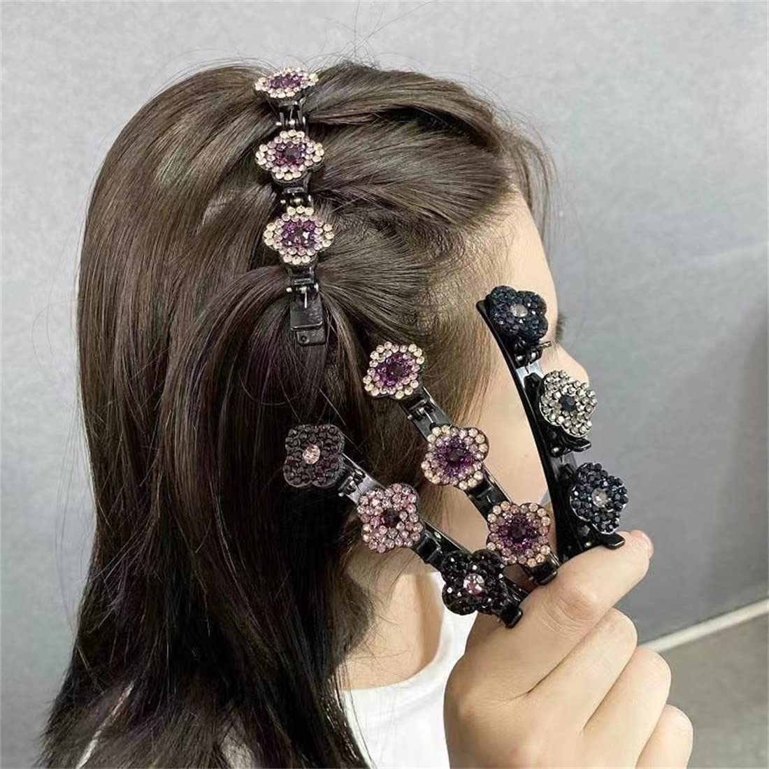 Black Double Layer Alligator Hair Clips - Korean Style Sparkling Crystal Rhinestone Braided Hair Accessories for Women & Girls (4PCS) - Perfect for Parties, Weddings & Everyday Styling
