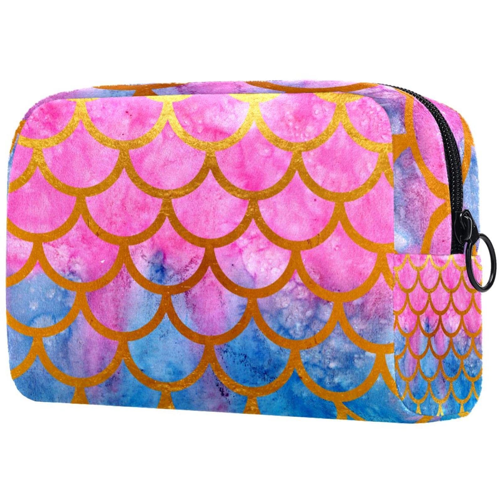 Women's Small Travel Makeup Bag - Mermaid Fish Scales Pattern Cosmetic Pouch for Toiletries | Perfect for Vacation, Gym, Daily Use & Gift Giving
