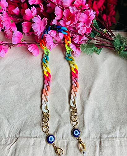 Evil Eye Face Mask Chain for Women - Adjustable Multicolor Beaded Necklace with Free Good Luck Card - Perfect for Masks, Glasses, and Jewelry Accessories