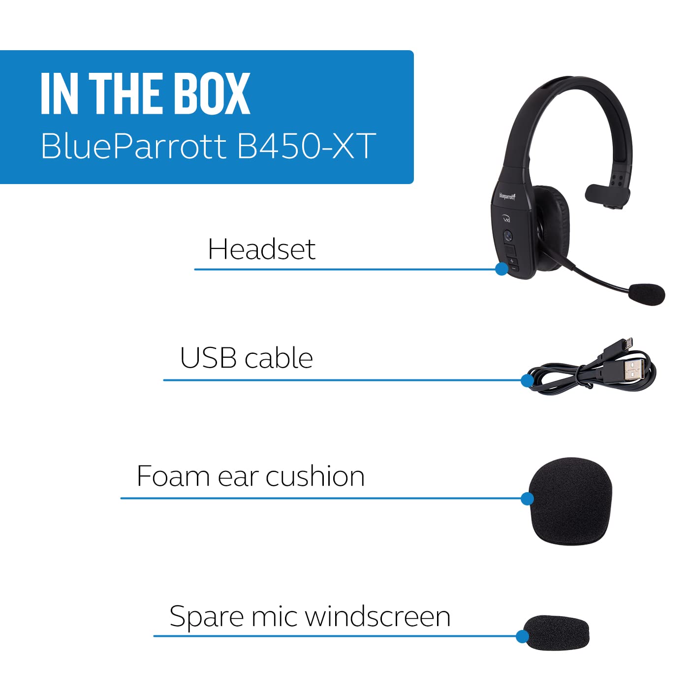 BlueParrott B450-XT Noise Cancelling Bluetooth Headset - Premium Wireless Headphones with 24-Hour Battery Life, Long Range & Comfortable Design for Truck Drivers, Call Centers & Remote Work