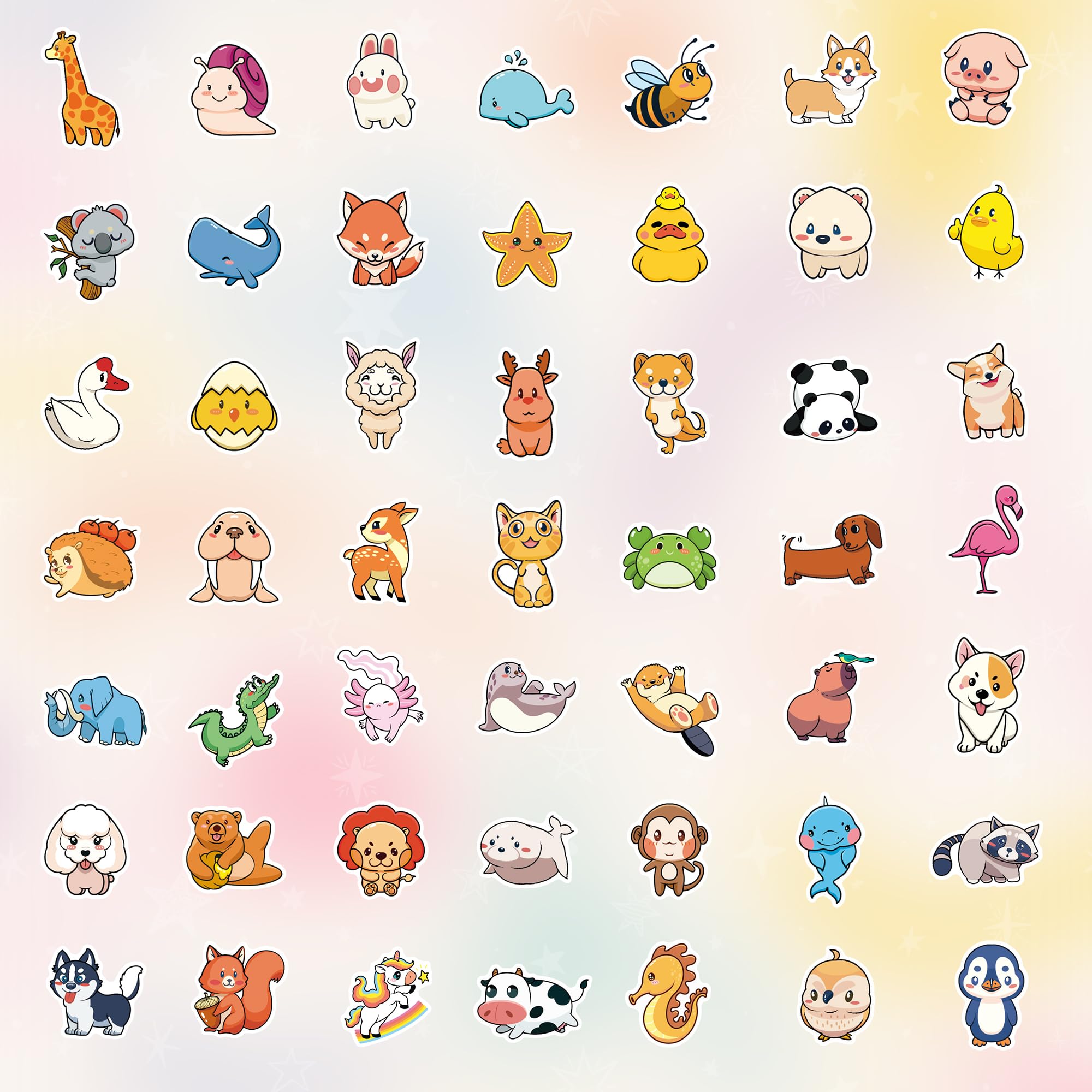 100-Piece Cute Animal Stickers for Kids - Waterproof, Dishwasher Safe Vinyl Stickers for Water Bottles, Laptops & Notebooks - Bulk Assorted Stickers Pack for Girls, Boys & Teens - Perfect for School, DIY Crafts & Personalizing Belongings