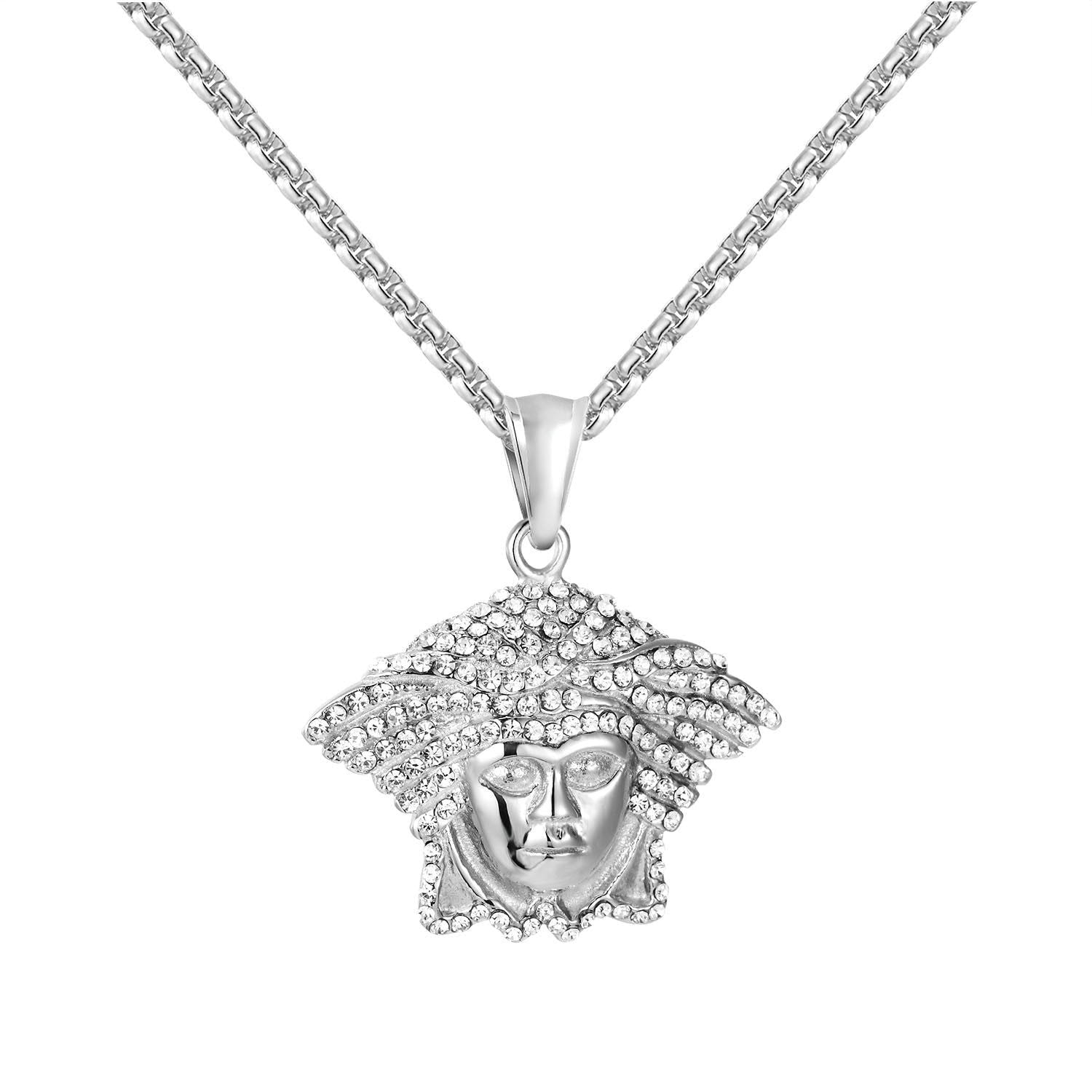 Stainless Steel Medusa Face Pendant Necklace - Greek Mythology Gorgon Jewelry for Men - 24 Inch Chain - Hip Hop Fashion Accessory - Perfect for Streetwear, Parties, and Gift Giving