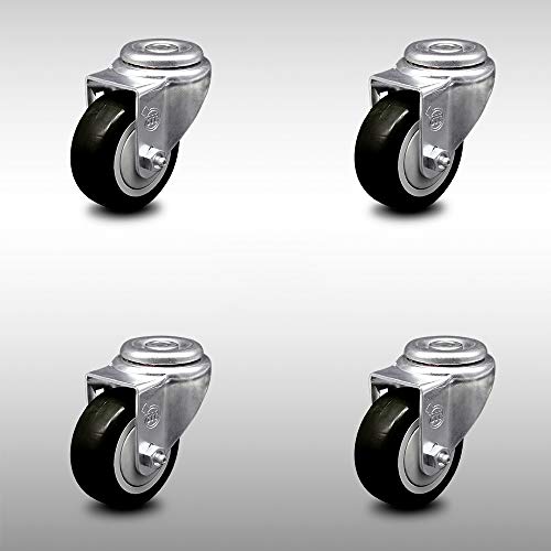 Heavy Duty Stainless Steel Polyurethane Swivel Caster Wheels Set of 4 with 3
