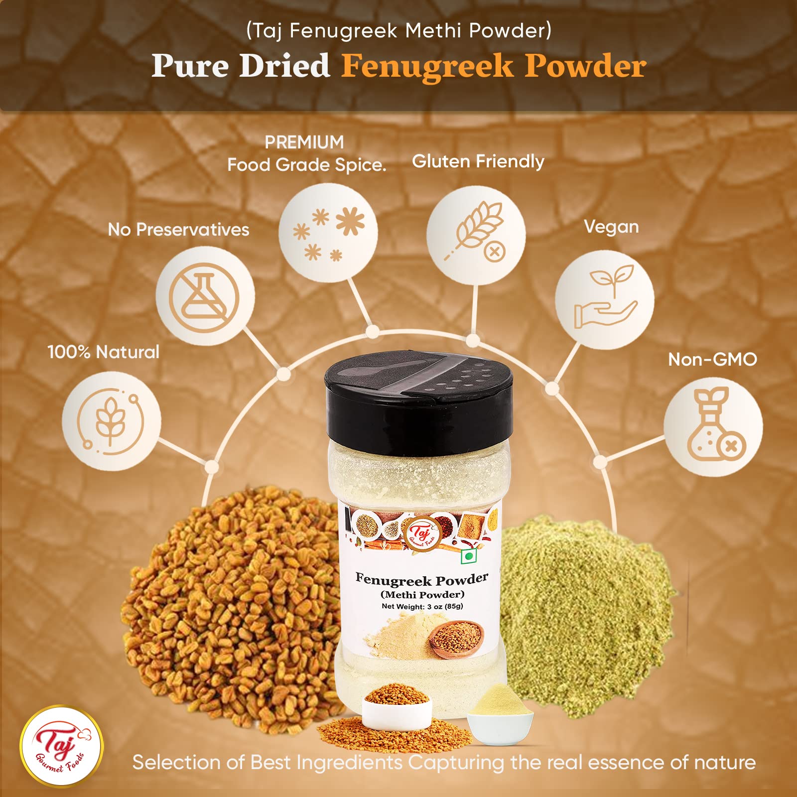 TAJ Premium Indian Methi Powder (Fenugreek Powder) - 14 Ounce | 100% Natural Spice for Cooking, Ayurvedic Remedies & Hair Care | Perfect for Curries, Teas & DIY Beauty Treatments