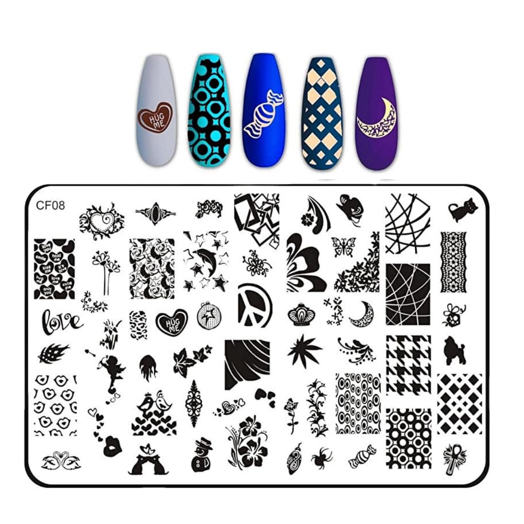 RoyalKart Nail Art Kit - 10PCS Nail Stamping Plates with Silicone Stamper, Dotting Tools & Scraper for DIY Nail Designs (CF08) | Perfect for Home Manicures, Salon Use & Gift Giving