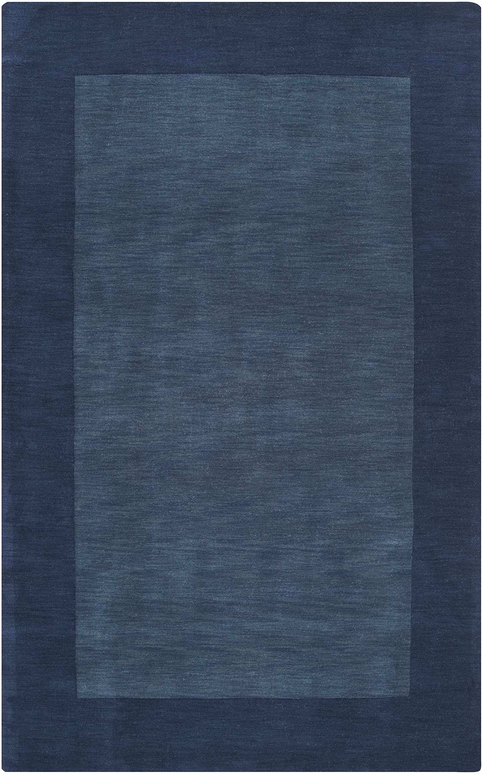 Premium Hauteloom Fingerhut Wool Area Rug - Soft & Durable 6' x 9' Blue Solid Border Rug for Living Room, Bedroom - Perfect for Cozy Home Decor & High-Traffic Areas
