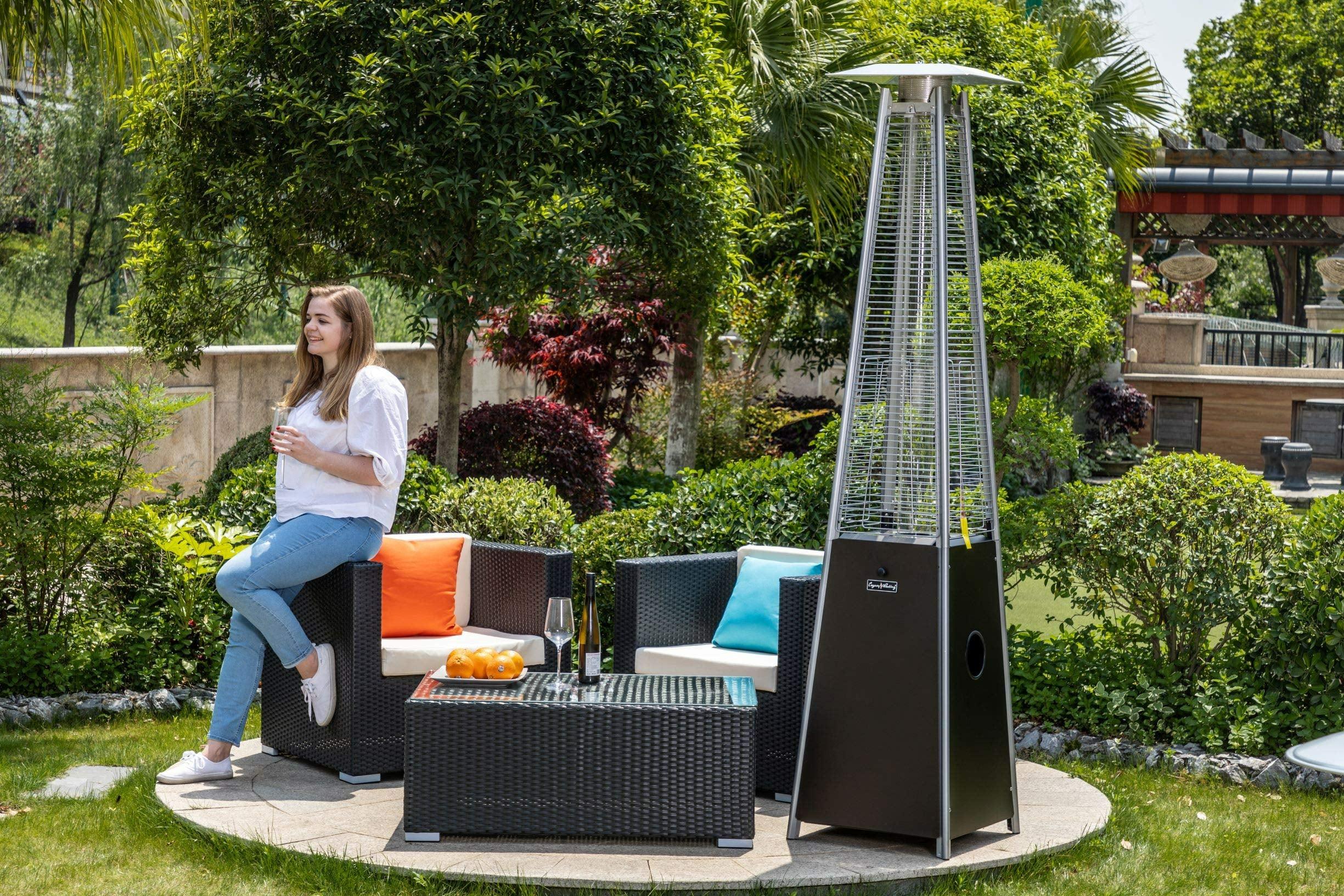 Premium Bronze Quartz Glass Tube Patio Heater in Mocha - Outdoor Heating Solution for Backyard, Deck, and Garden Gatherings