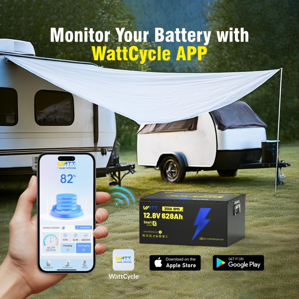 12V 628Ah Ultra Lightweight Lithium Battery with Bluetooth - Perfect for RVs, Boats, Solar Power Systems & Off-Grid Applications