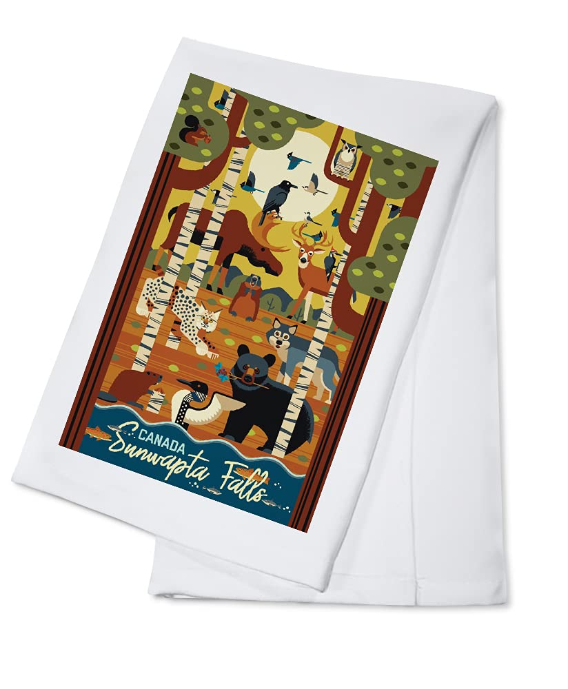 Sunwapta Falls Jasper Canada Forest Animals Geometric Cotton Tea Towel - 100% Cotton Decorative Hand Towel for Kitchen & Home - Perfect for Dish Drying, Gift Giving & Cabin Decor