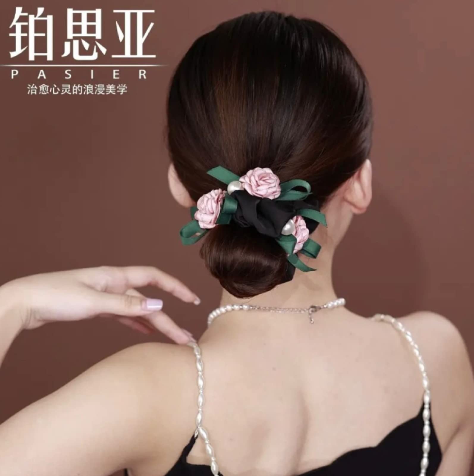Soft Satin Scrunchies with Rose & Bead Accents - Elegant Hair Accessories for Women & Girls | Perfect for Parties, Weddings & Everyday Styling