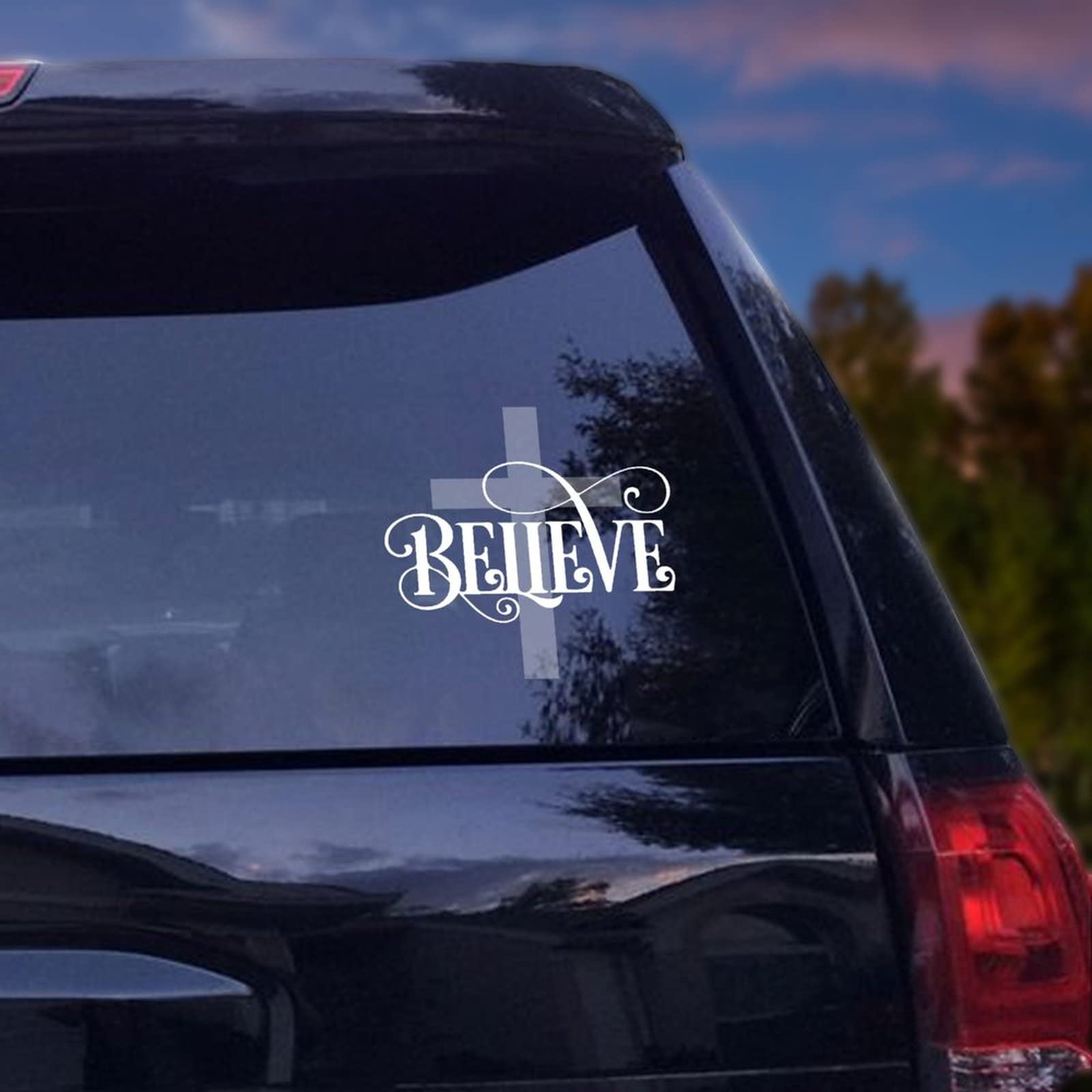 Believe Cross Car Decals - Vinyl Bible Verse Stickers for Cars, Trucks & Laptops - Religious Christian Window & Bumper Stickers - God Bless Inspirational Decals for Daily Motivation & Faith Expression
