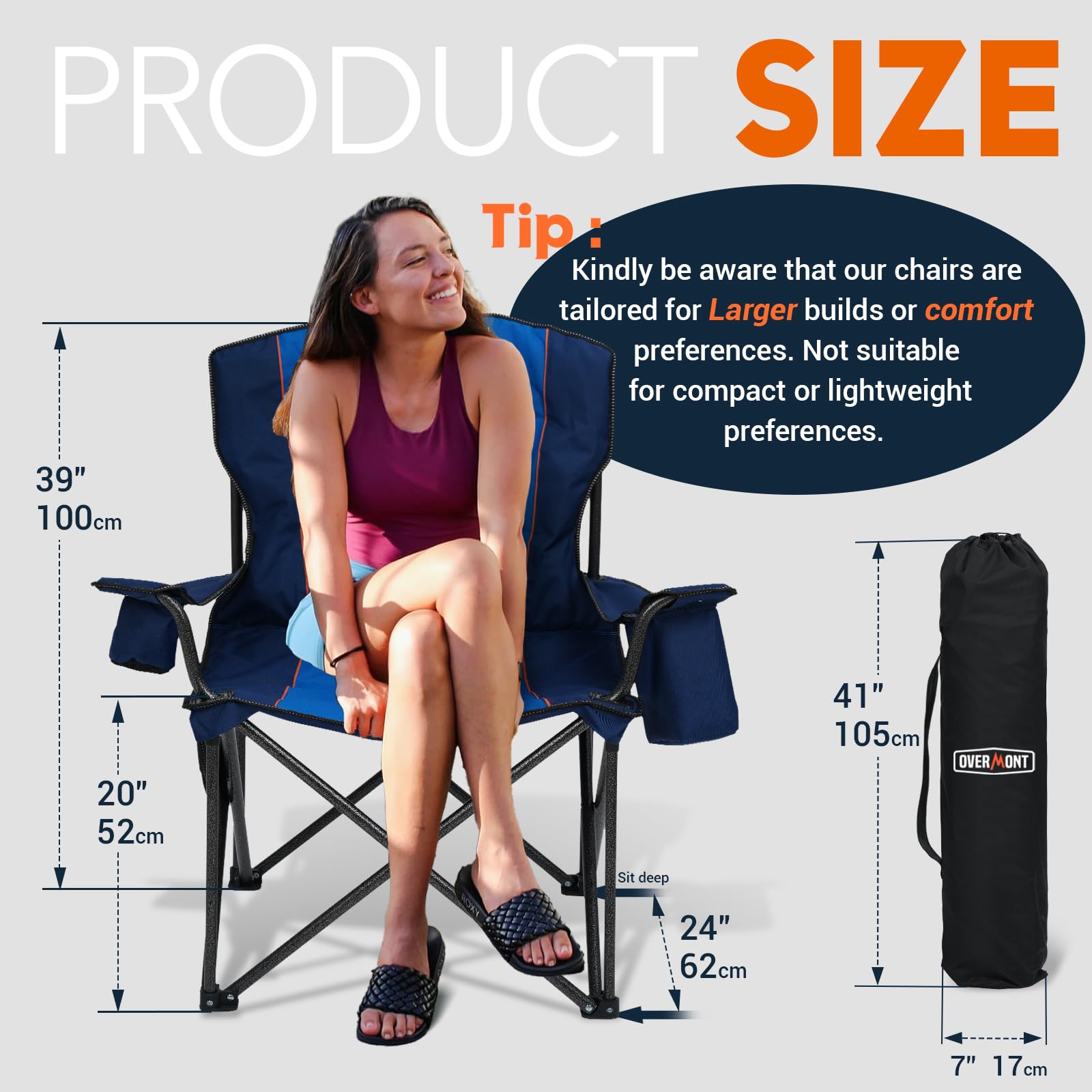 Overmont Oversized Folding Camping Chair 2-Pack - Heavy Duty 450lbs Capacity with Padded Seat & Cooler Pockets - Portable Collapsible Outdoor Chairs for Camping, Beach, Fishing, Backyard, Sports Events & Picnics
