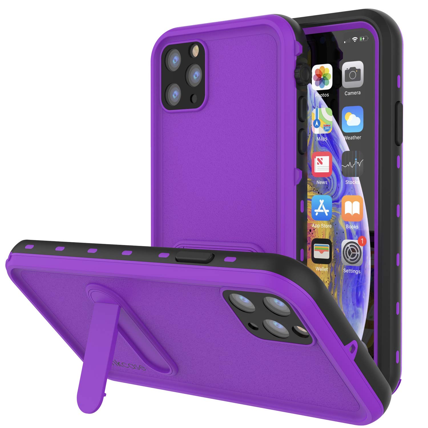 **Punkcase Waterproof Shockproof Case for iPhone 11 Pro Max – Slim Fit IP68 Certified Armor Cover with Built-in Screen Protector & Kickstand (Purple) – Perfect for Outdoor Adventures, Travel, and Daily Protection**