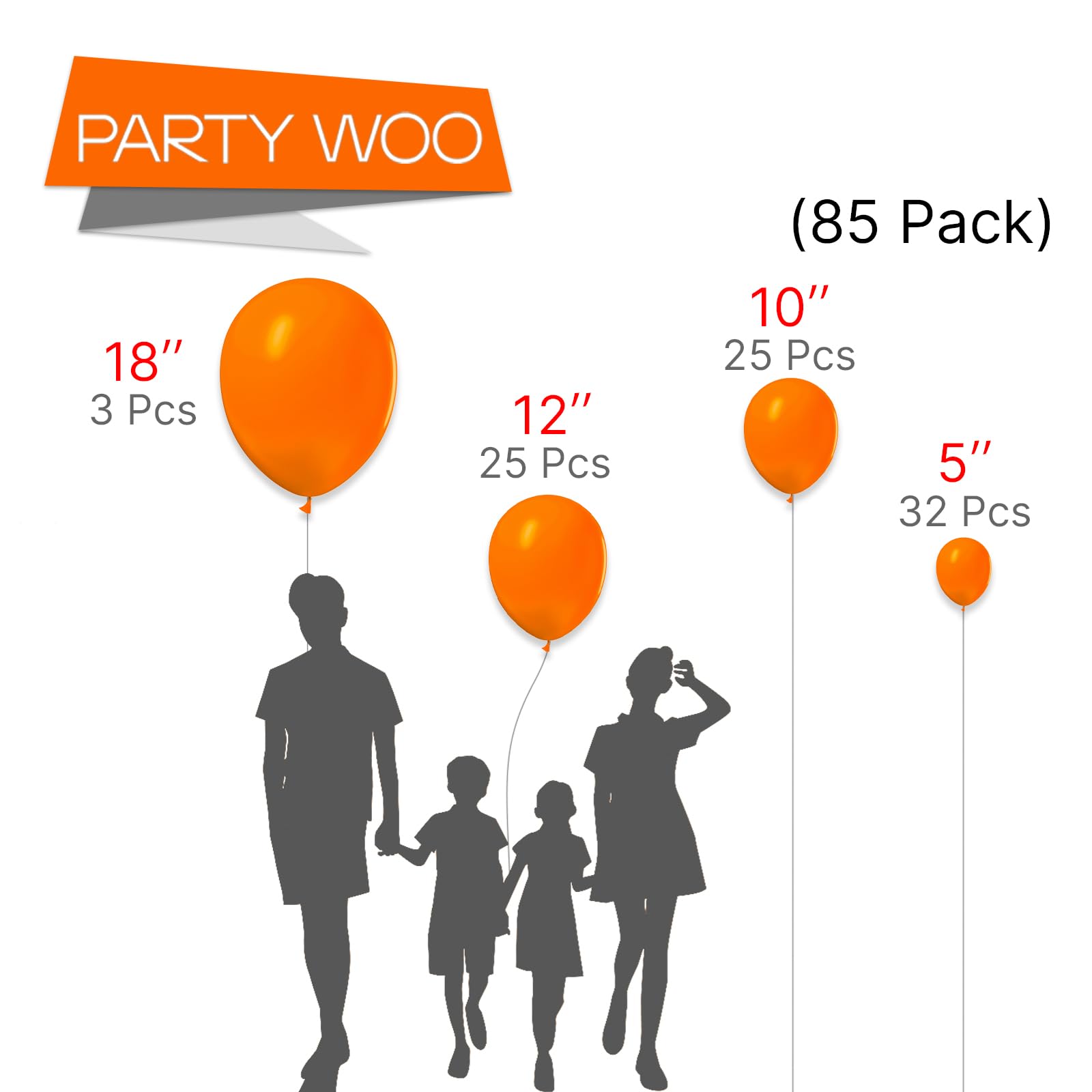 PartyWoo Tangerine Orange Balloons - 85 Pcs Dark Orange Balloons in 18