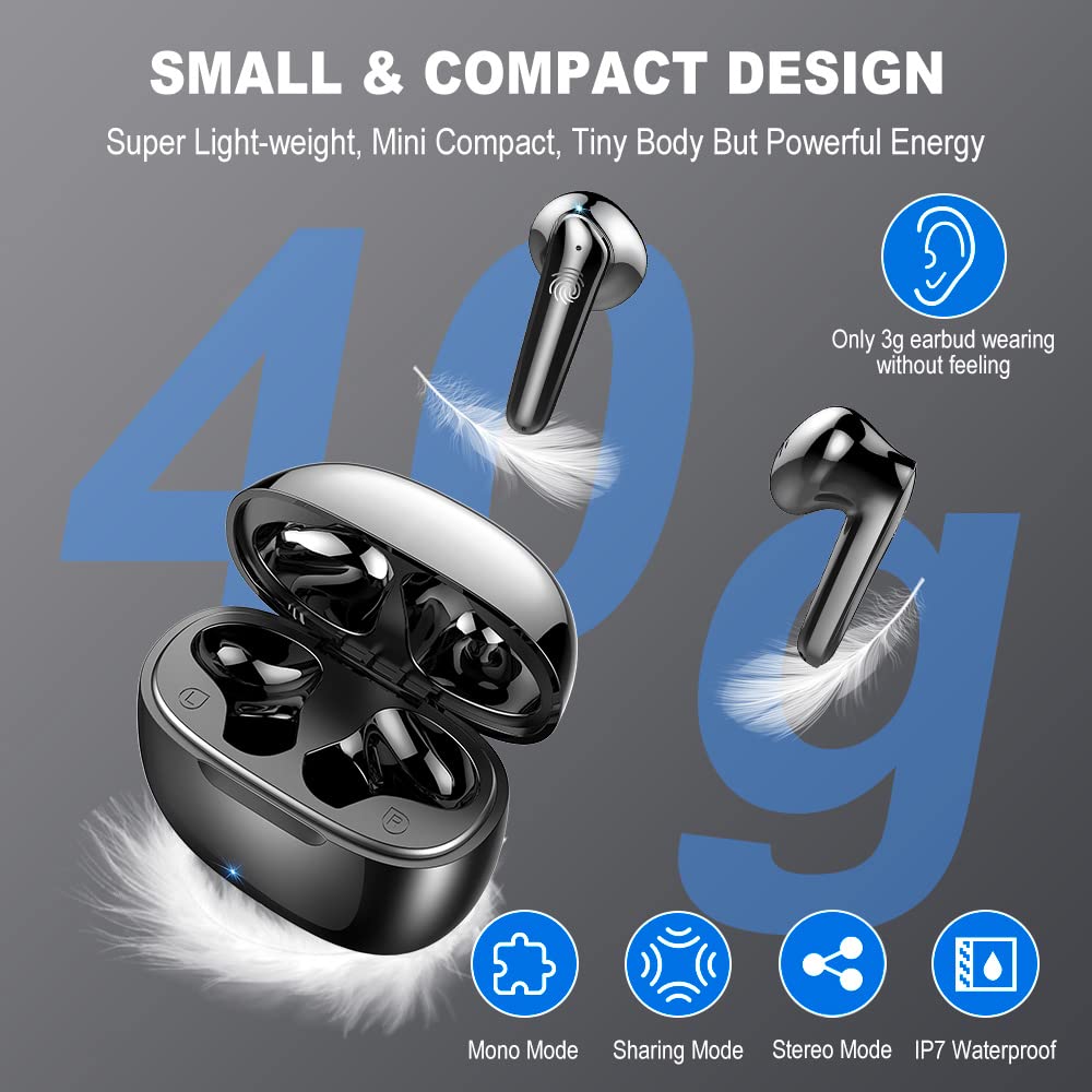 2023 Wireless Earbuds Bluetooth 5.3 with 4 Mics ENC Noise Cancelling, 40H Playtime HiFi Stereo Deep Bass IP7 Waterproof USB-C In-Ear Headphones - Perfect for Gym, Running, Travel & Work Calls