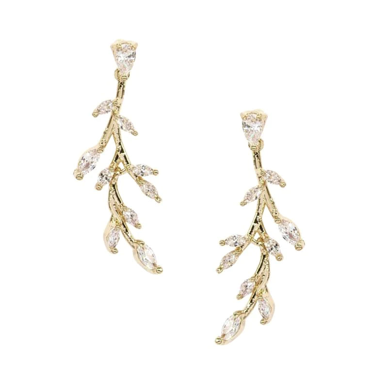 Elegant Gold Vine Crystal Necklace & Earring Jewelry Set 7715 - Perfect for Weddings, Parties & Special Occasions