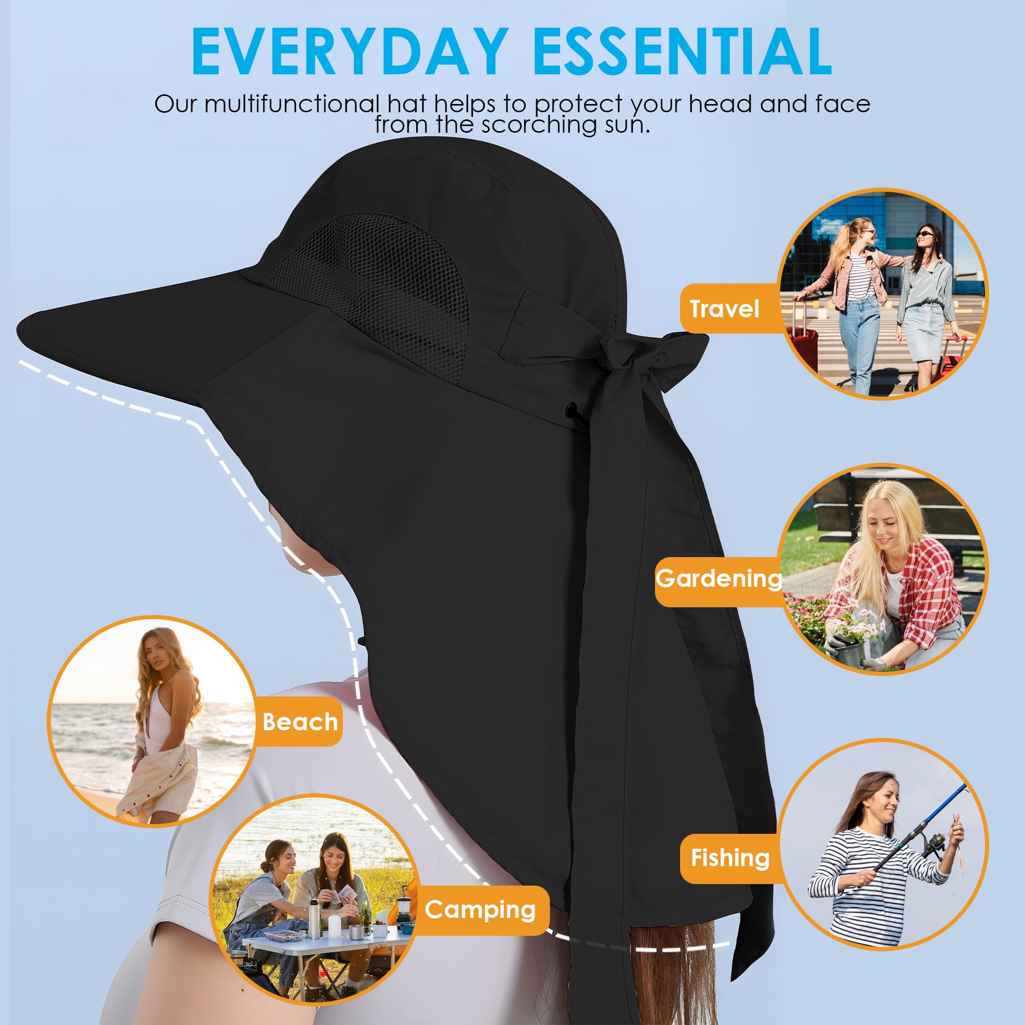 Women's Sun Hat UV Protection - Foldable Waterproof Wide Brim Bucket Hat with Neck Flap for Summer, Beach, Fishing, Hiking - Perfect for Outdoor Activities, Travel & Gardening