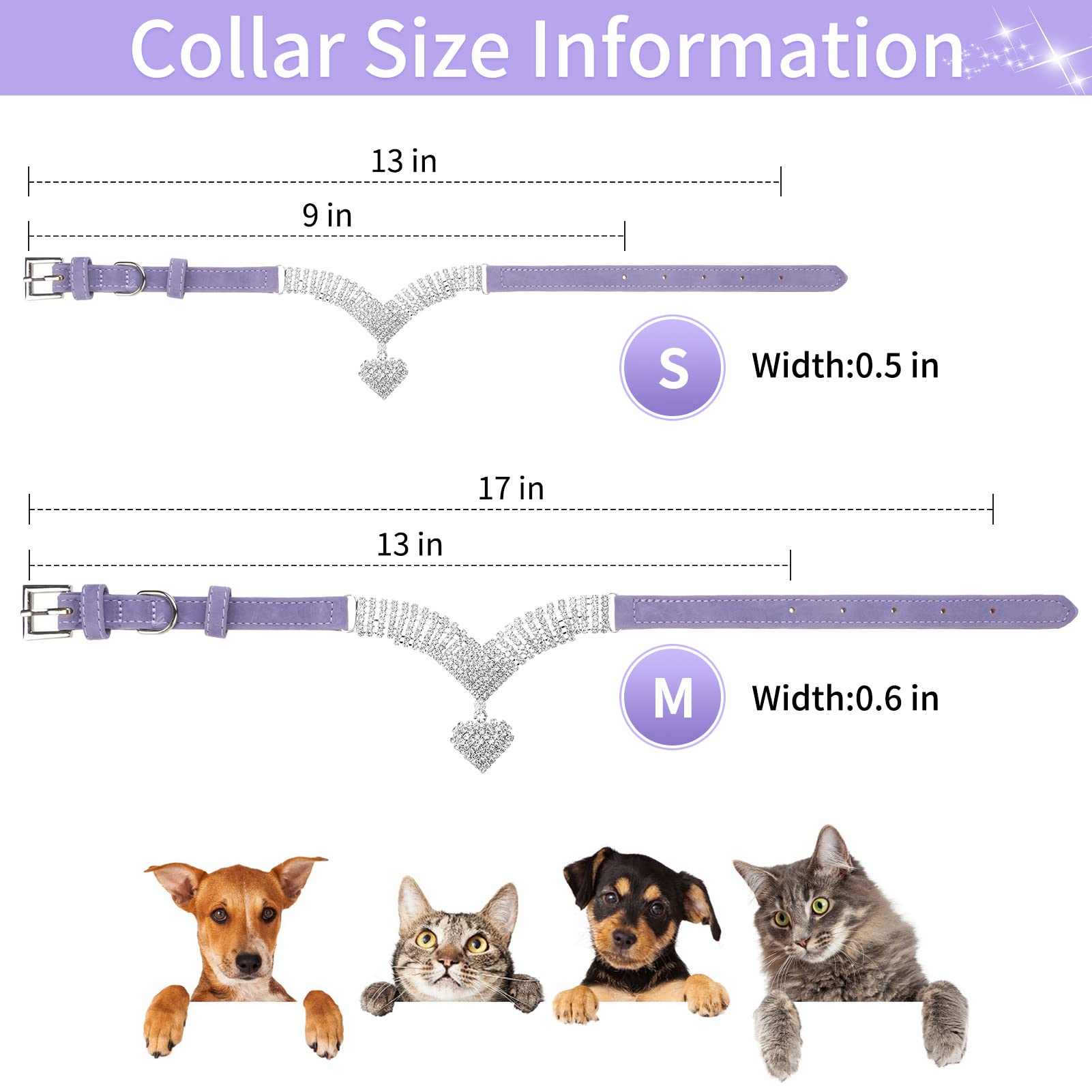 EXPAWLORER Sparkling Rhinestone Dog Collar - Soft Velvet Adjustable Pet Necklace for Small Medium Dogs & Cats | Elegant Purple Pet Accessory for Puppies, Girls & Boys | Perfect for Daily Walks, Pet Parties & Photo Shoots