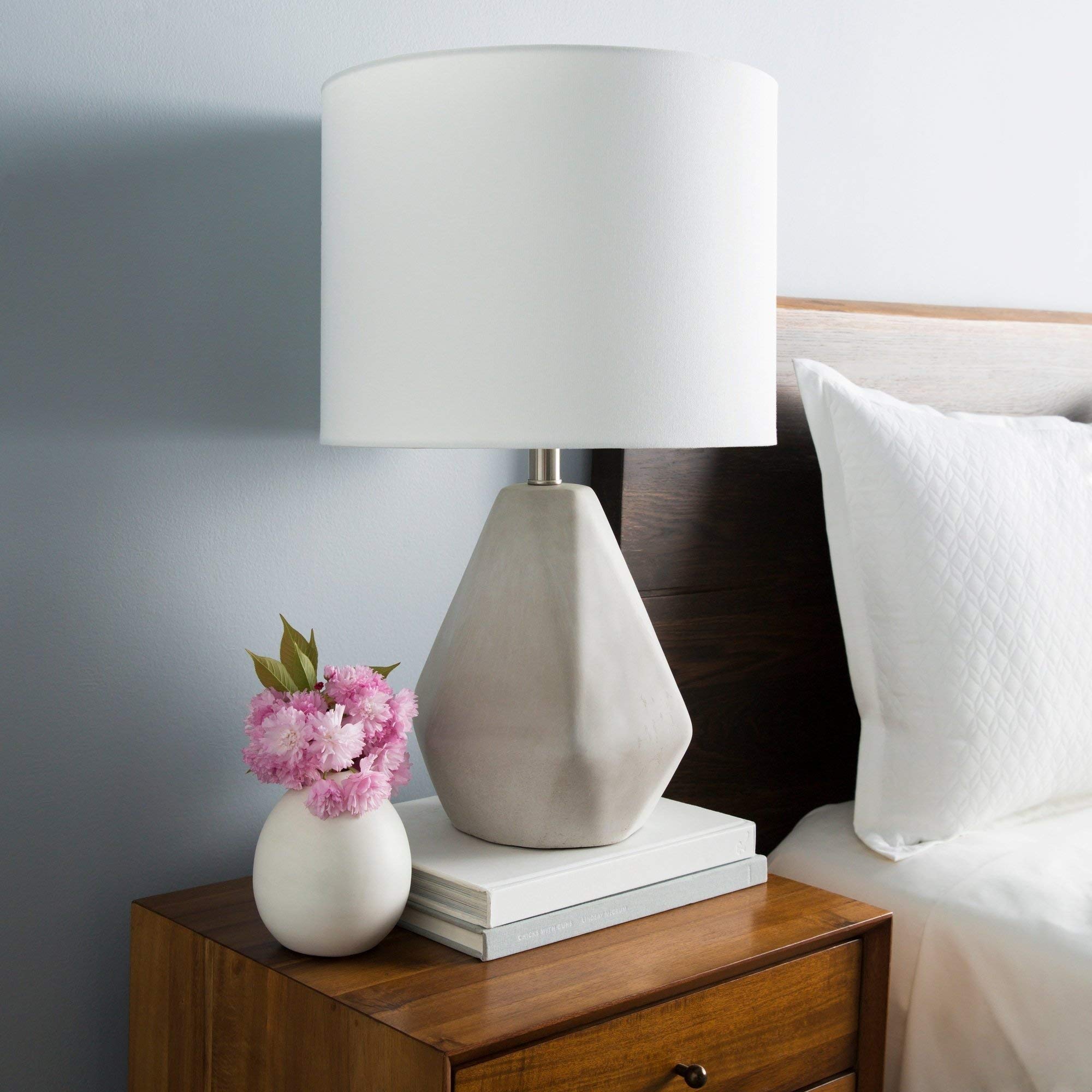 Industrial Modern Concrete Table Lamp - Grey White Cement Glass Floor Lamp for Bedroom, Office & Coffee Table - Stylish Lighting Fixture for Home Decor & Workspace Ambience