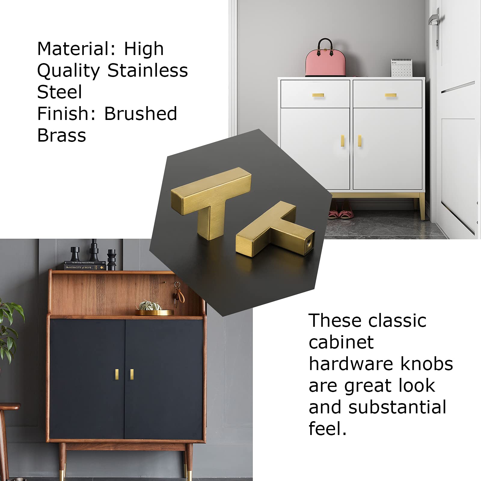 50 Pack Brushed Brass Square Dresser Knobs - Gold Cabinet Hardware for Kitchen, Bathroom, Closet & Cupboard - Perfect for Home Renovation & Furniture Upgrade