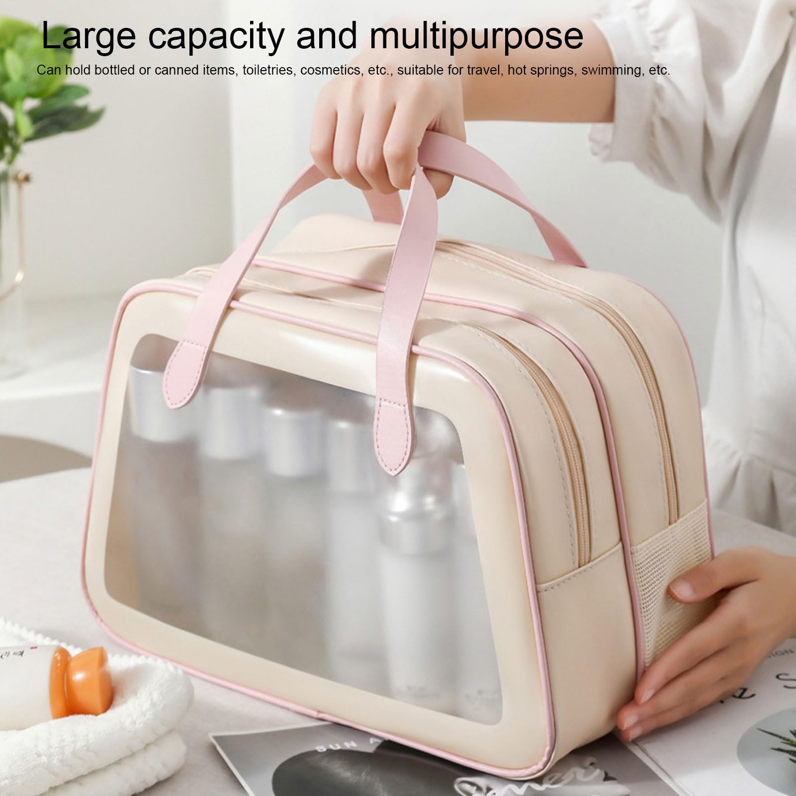 Matte Translucent Toiletry Bag - Waterproof Cosmetic Organizer for Travel & Camping