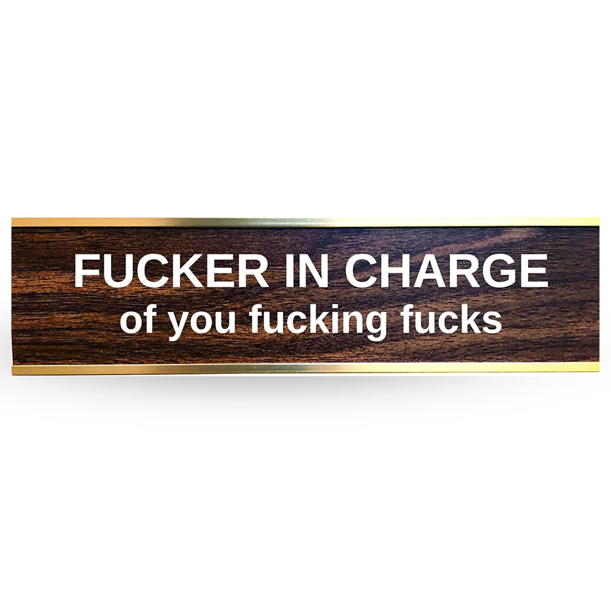 Funny Fucker in Charge Desk Sign - 2x8 Inches Wooden Office Decor for Humor