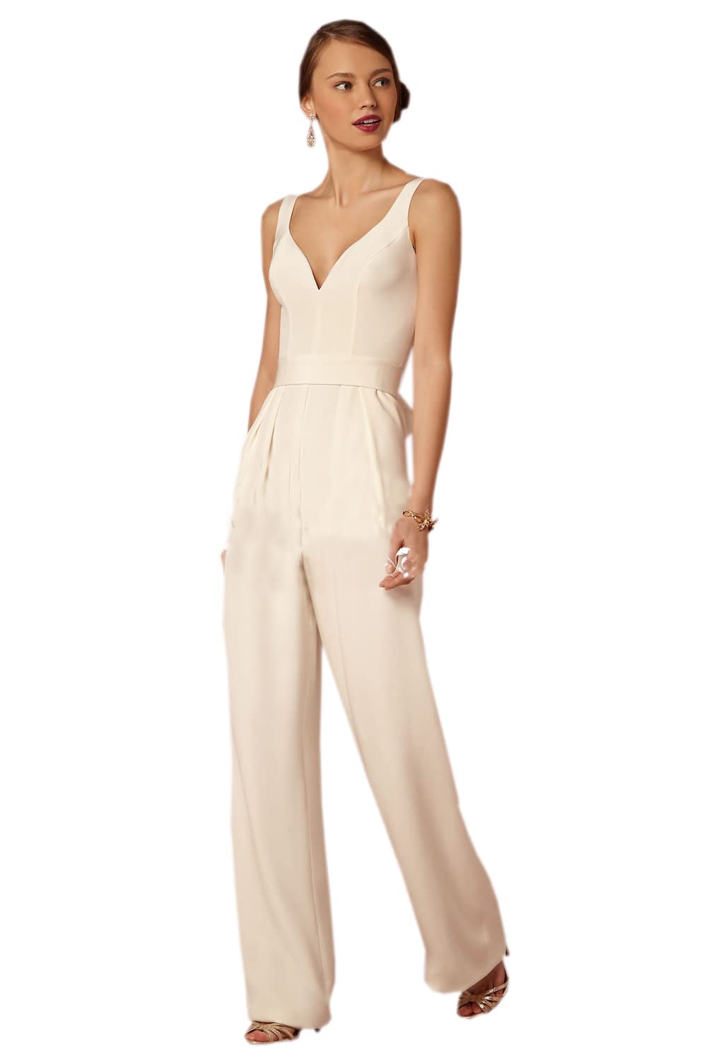 Elegant Modern Bridal Jumpsuit - Simple White Wedding Pantsuit for Bride Reception & Ceremony | Perfect for Beach Weddings, Outdoor Celebrations & Chic Elopements