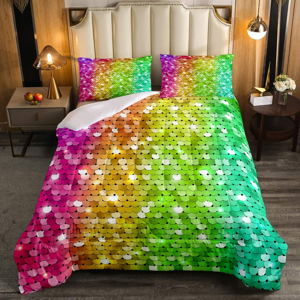 Erosebridal Rainbow Duvet Cover Set - Full Size Colorful Glitter Bedding for Girls | Psychedelic Girly Comforter Set with Iridescent Design | Perfect for Teen Bedroom Decor, Dorm Room, and Boho Chic Home Style