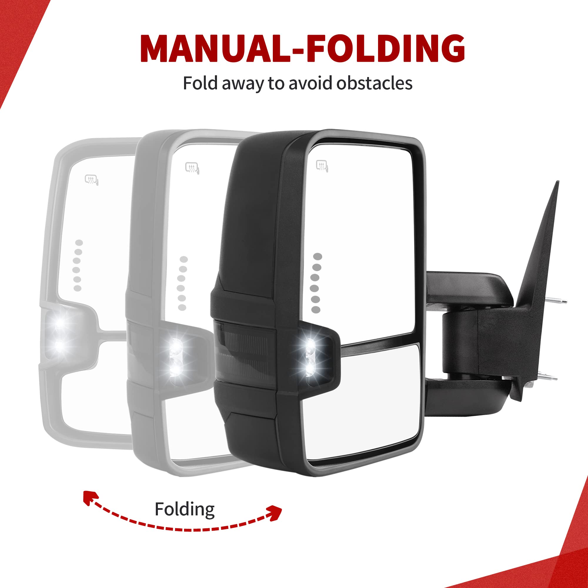 YITAMOTOR Power Heated LED Towing Mirrors with Signal & Reverse Lights - Compatible with Chevy Silverado 2007-2013 & GMC Sierra All Models - Perfect for Towing, Camping & Off-Road Adventures