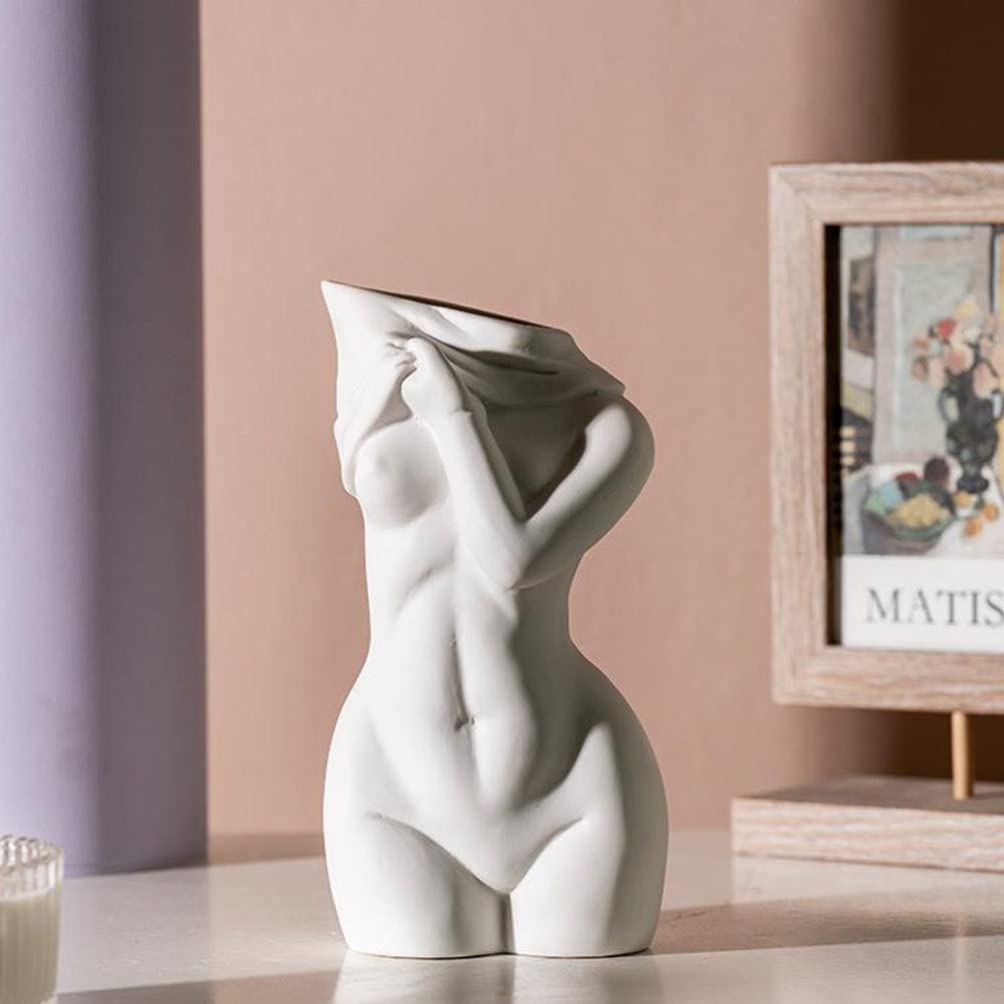 White Ceramic Feminine Curve Vase - Elegant Floral Vase for Modern Bohemian Home Decor | Perfect for Centerpieces, Wedding Decor & Boho Chic Living Spaces