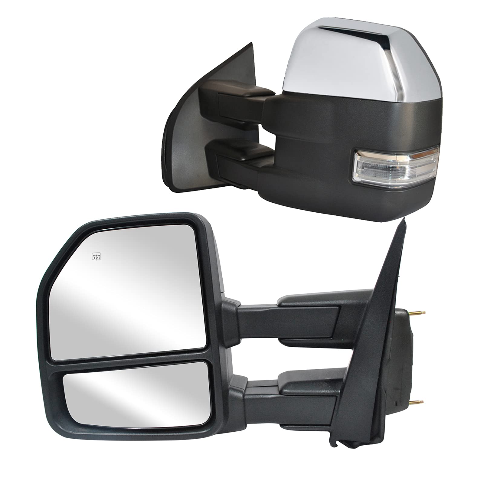 WLLW Towing Mirrors for Ford F150 2015-2020 - Power Adjustable, Heated Defrost, LED Turn Signal, Puddle Lights & Auxiliary Lamp with 22-Pin Plug - Perfect for Towing, Off-Roading & Night Driving