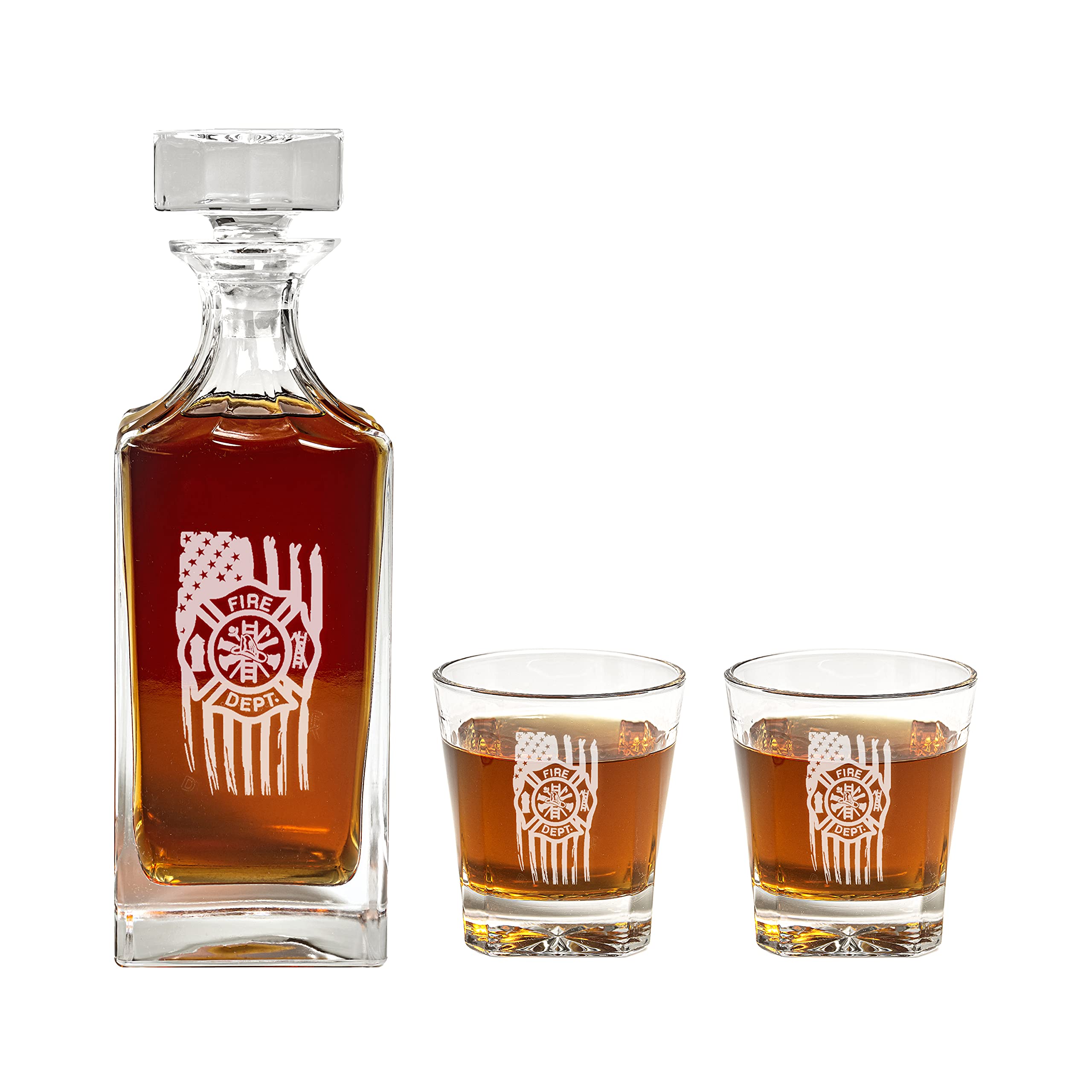 Firefighter Maltese Cross Decanter Set - 900ml Engraved Glass Decanter with Maltese Cross Design - Perfect Retirement Gift, Promotion Present for Firefighters - Unique Firefighter Gifts for Men and Women - Ideal for Home Bar, Office Decor or Special Occasions