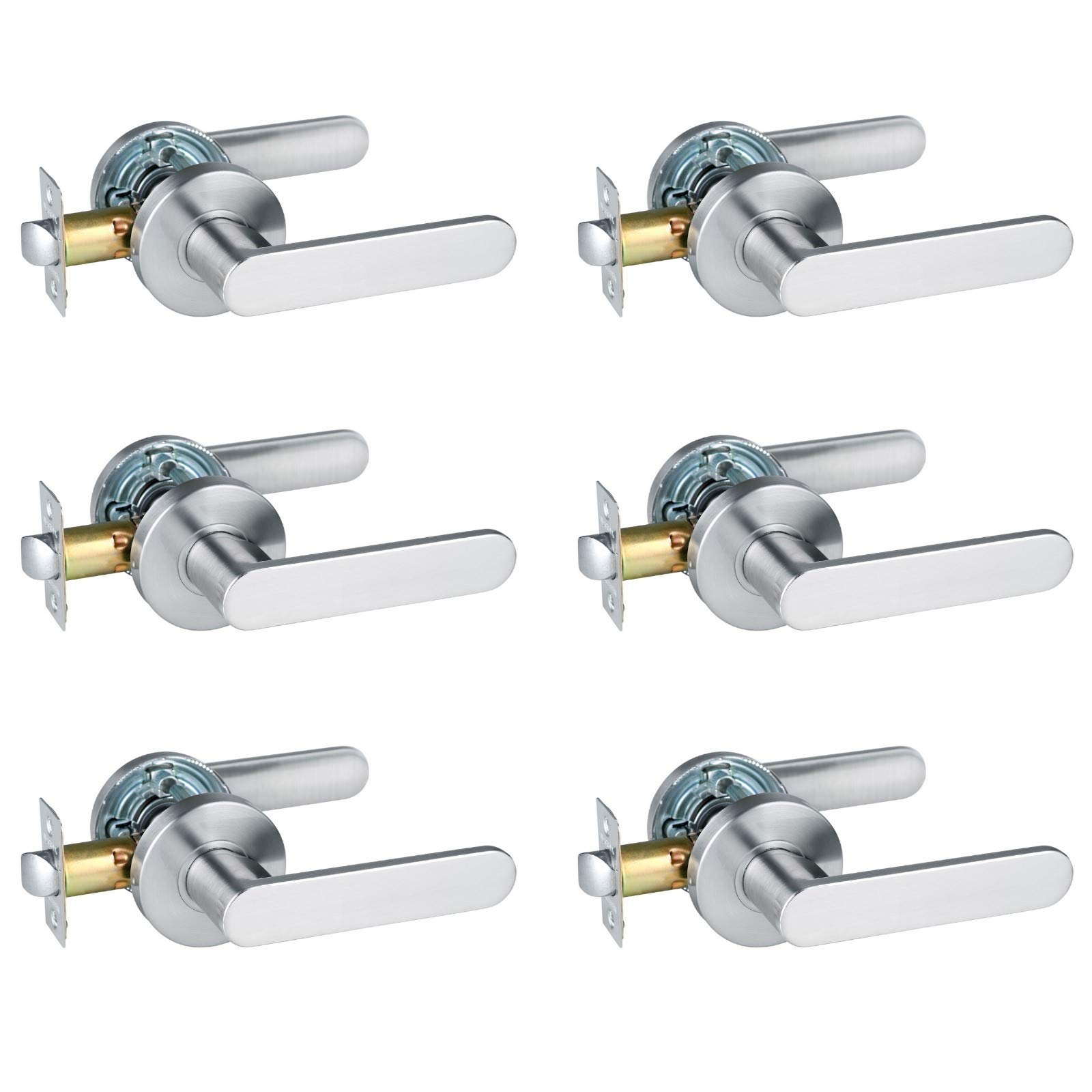 Heavy Duty Satin Nickel Passage Lever Lock - 6 Pack Non-Locking Door Handle for Hallway, Closet & Interior Doors | Durable & Smooth Operation for Residential & Commercial Use