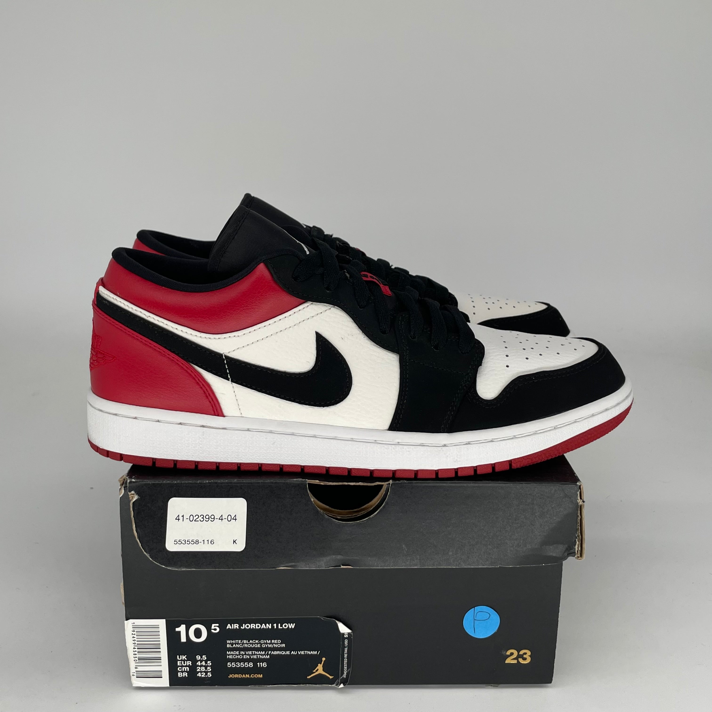 AIR JORDAN 1 LOW Black Toe Men's Basketball Shoes - Size 10.5 (553558-116) - Perfect for Streetwear, Casual Outfits & Sneaker Collection