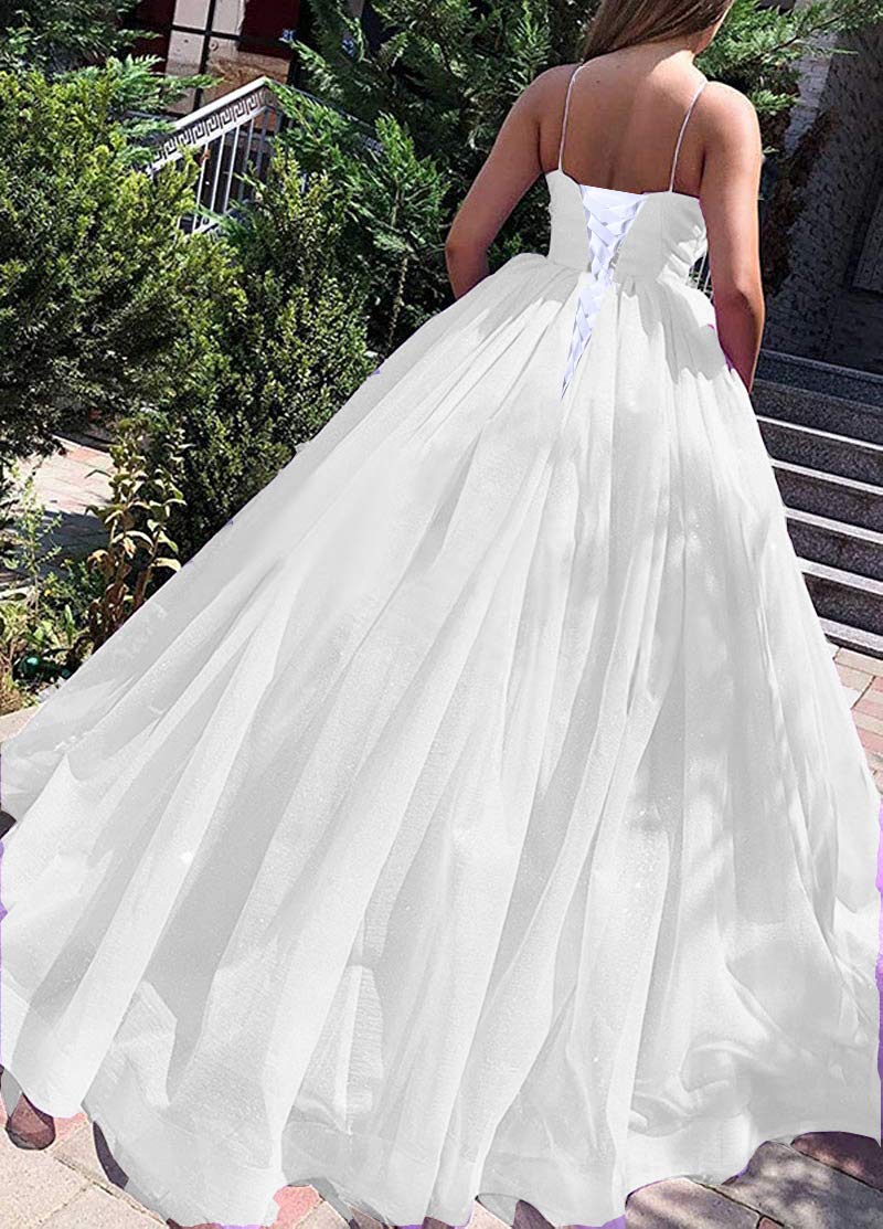 Lemai Women's Elegant Spaghetti Strap Ball Gown - Organza Long Prom Dress for Wedding & Formal Events - Perfect for Homecoming, Quinceañera, and Evening Galas